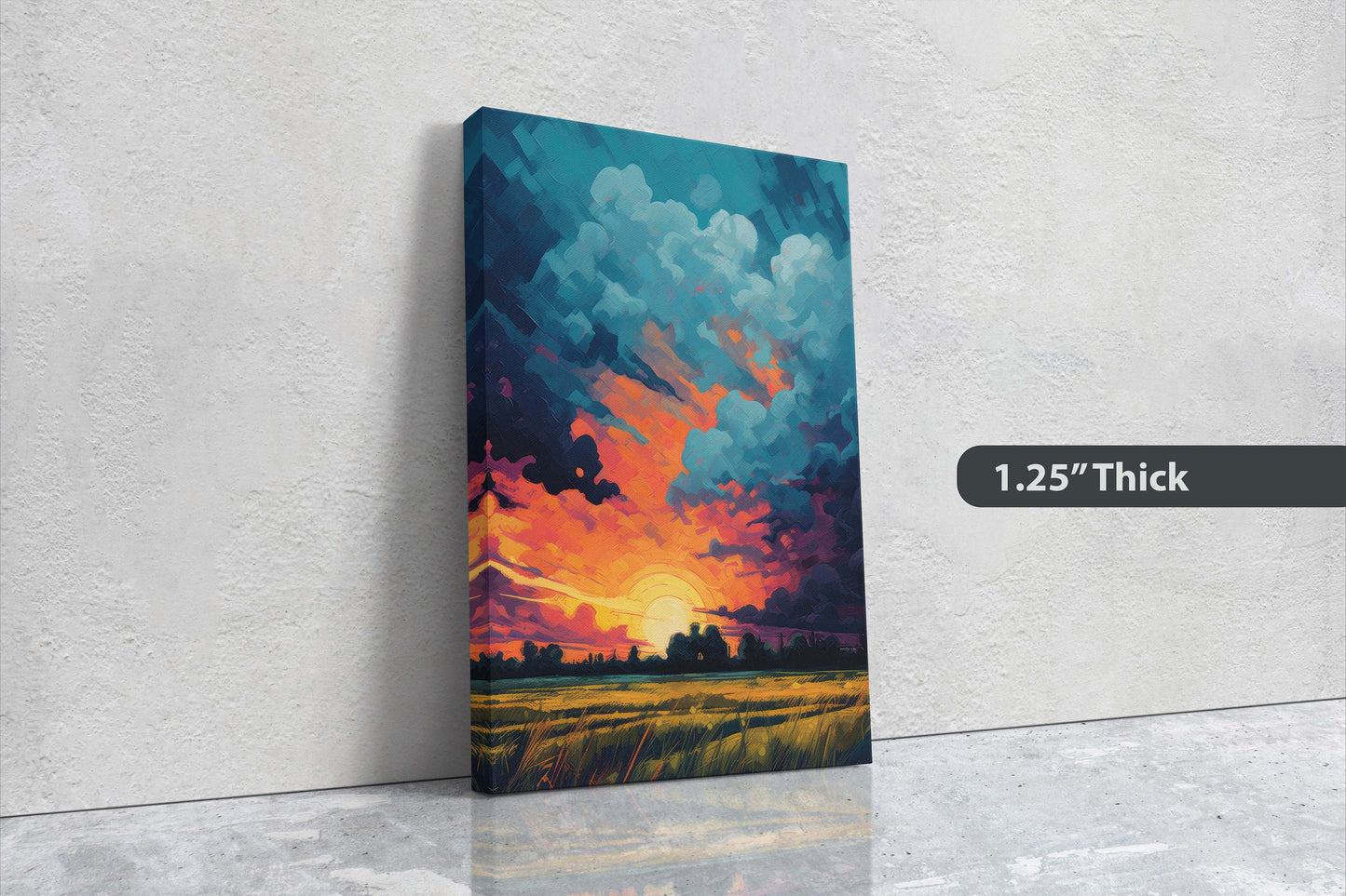 Sunset Field, Vibrant Color, Soothing Art, Peaceful Decor, Painting, Broad Brush stroke, Vivid Art, Large Print, Ready to Hang