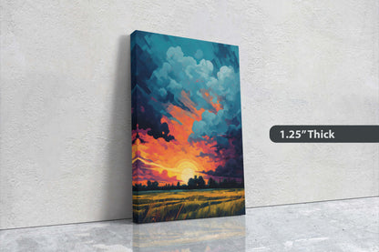 Sunset Field, Vibrant Color, Soothing Art, Peaceful Decor, Painting, Broad Brush stroke, Vivid Art, Large Print, Ready to Hang