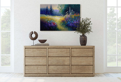Flower Meadow Canvas Art Ready To Hang Large Print, Oil Painting, Landscape