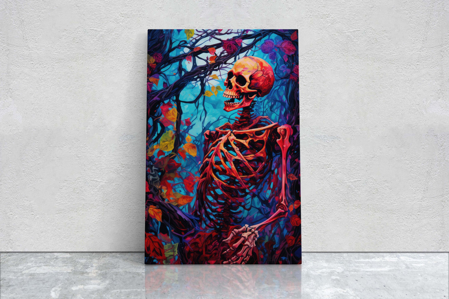 Colorful Skeleton, Scary Halloween, Bones Decor, Spooky Art, Gothic Print, Halloween Skeleton