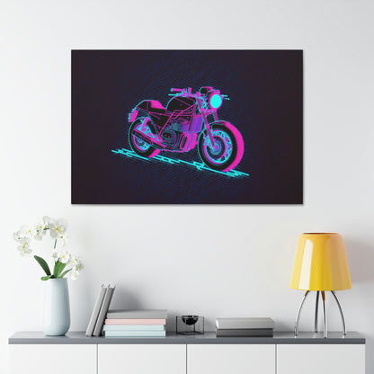 Motorcycle Pixel Art Canvas Art Ready To Hang Large Print, Man Cave, Video Game, Retro, Synthwave, Neon