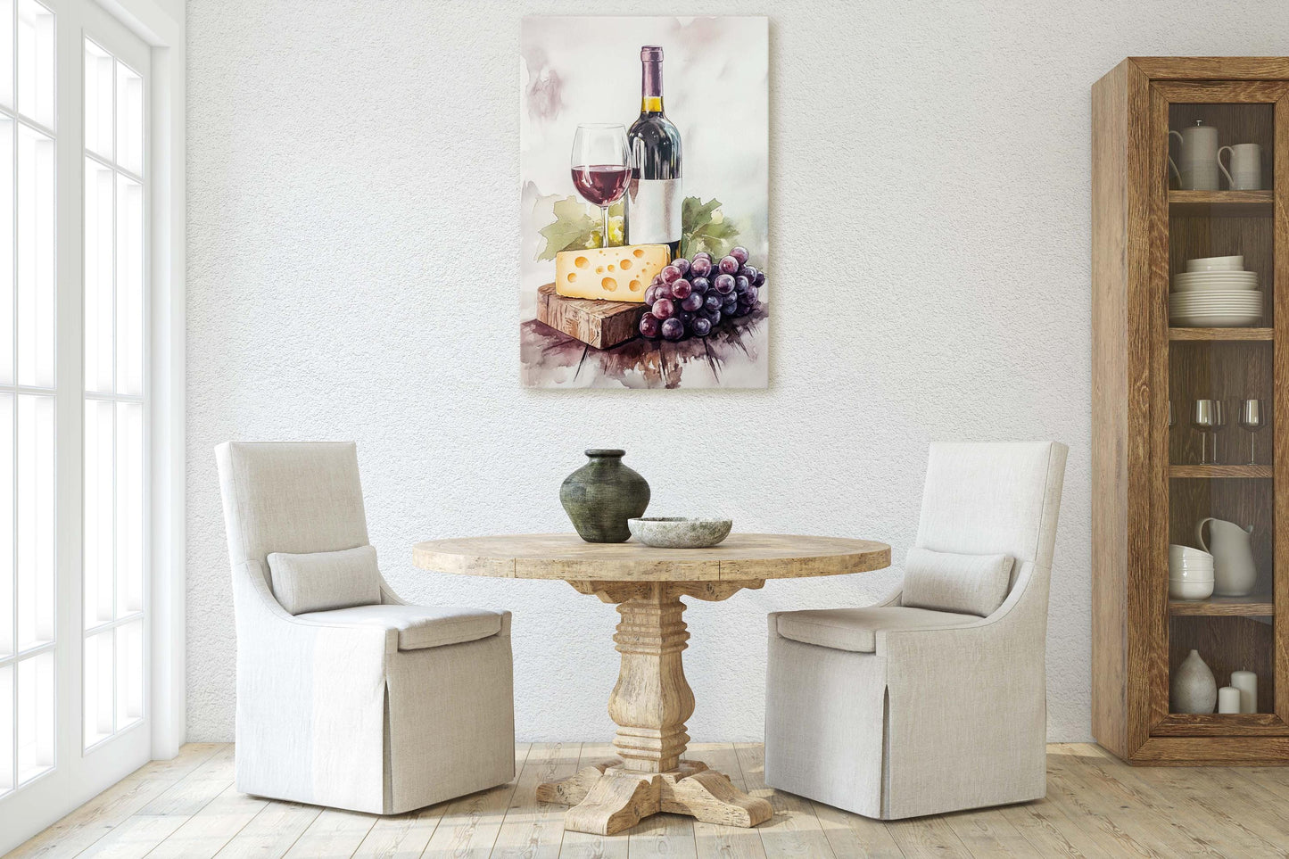 Wine and Cheese, Food Print, Kitchen Decor, Dining Room Art