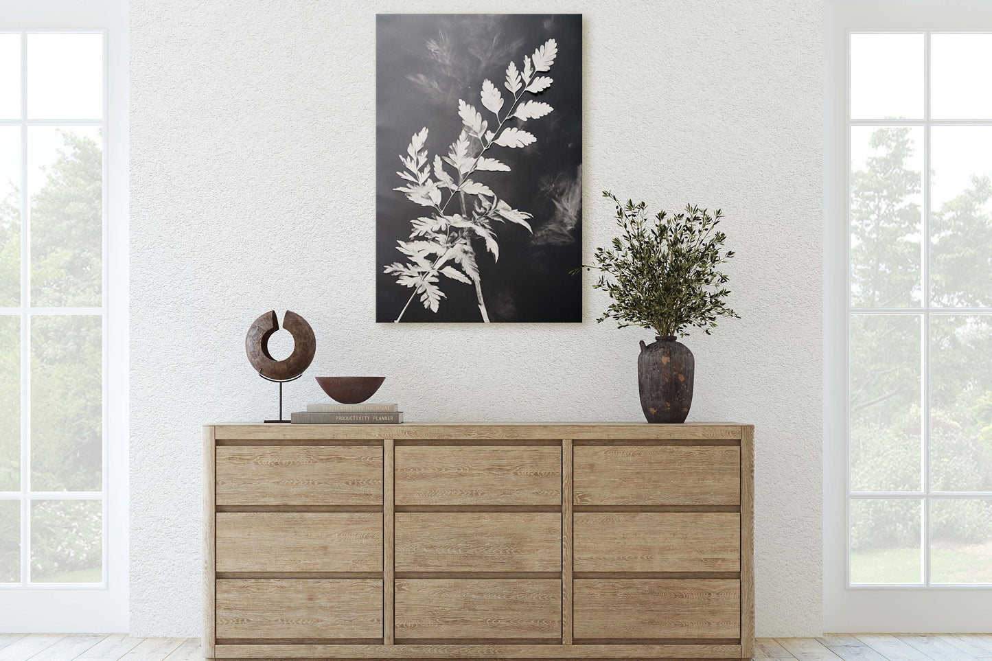 Black and White Floral, Botanical Art, Wildflower Decor, Farmhouse Print, Modern Art, Large Print, Framed Canvas