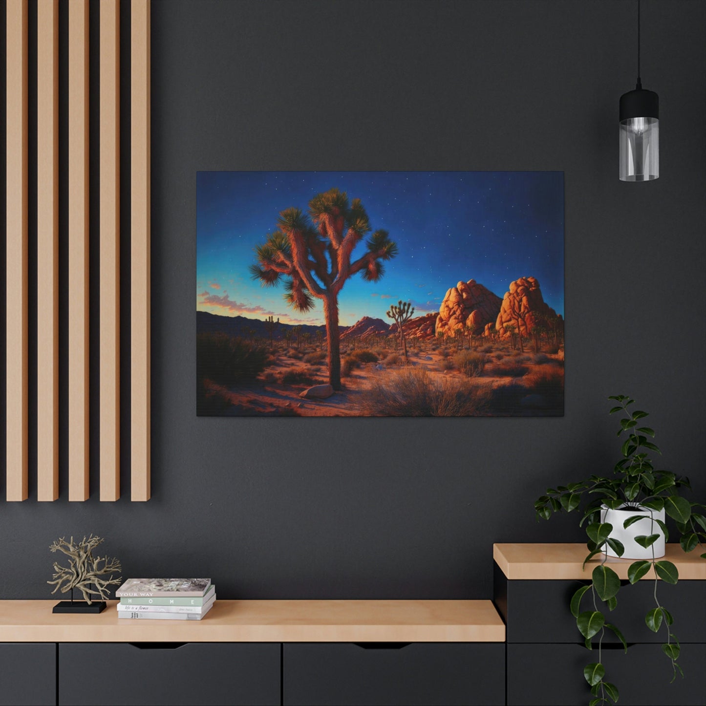 Joshua Tree Park Canvas Art Ready To Hang Large Print, Oil Painting, sunrise landscape, Sunset , Cactus