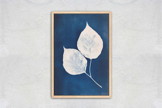 Cyanotype Leaves, Leaf painting, Blue white Art, Contemporary Decor