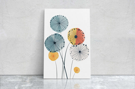 Mid Century Dandelion, Flower Print, Framed Canvas, Retro Decor, Minimalist Pastel, Mid Century Modern, Vintage Decor, Extra Large