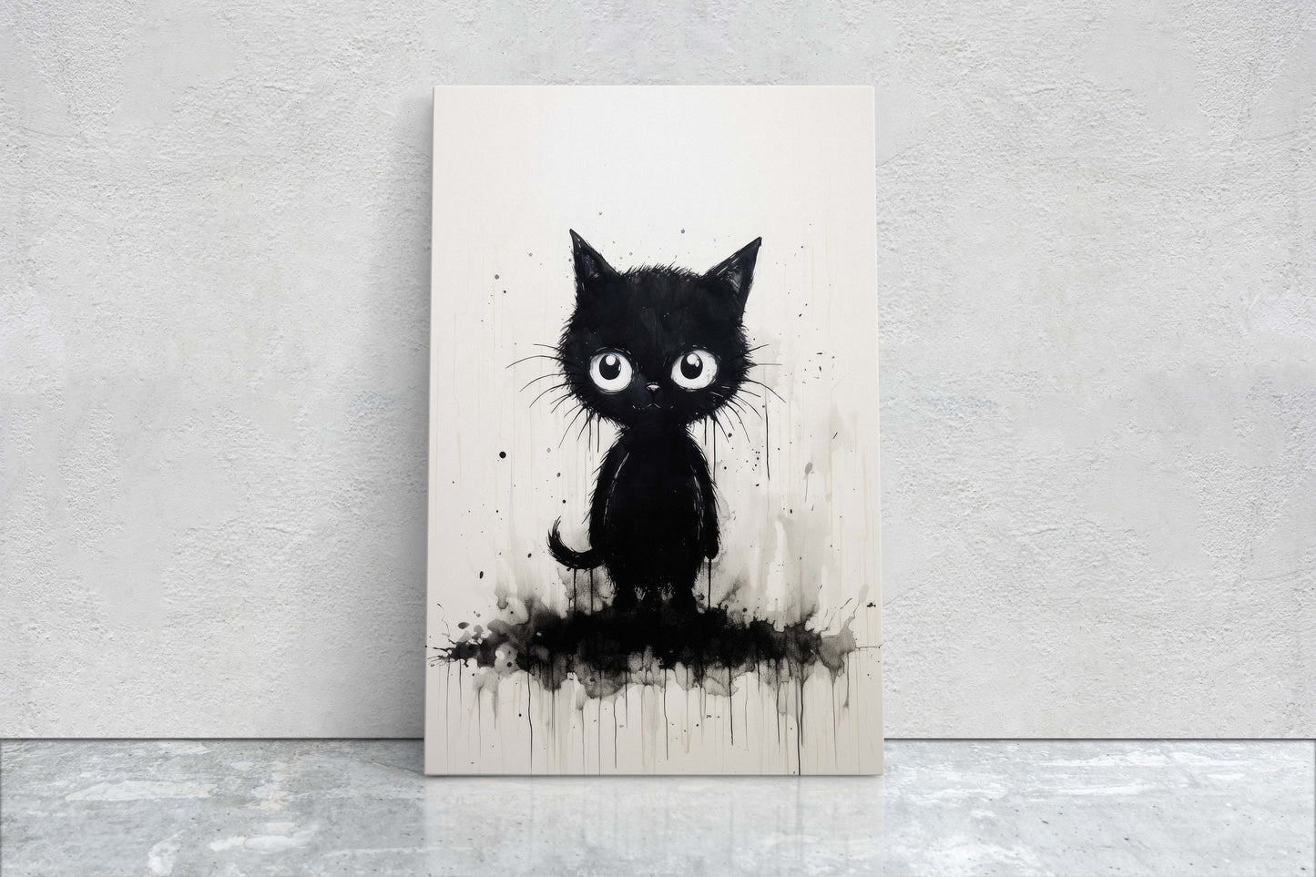 Black Cat Art, Black and White Cat, Cat Ink, Kitten Print, Graffiti, Street Art, Modern, Contemporary, Cute Kitten