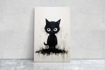 Black Cat Art, Black and White Cat, Cat Ink, Kitten Print, Graffiti, Street Art, Modern, Contemporary, Cute Kitten
