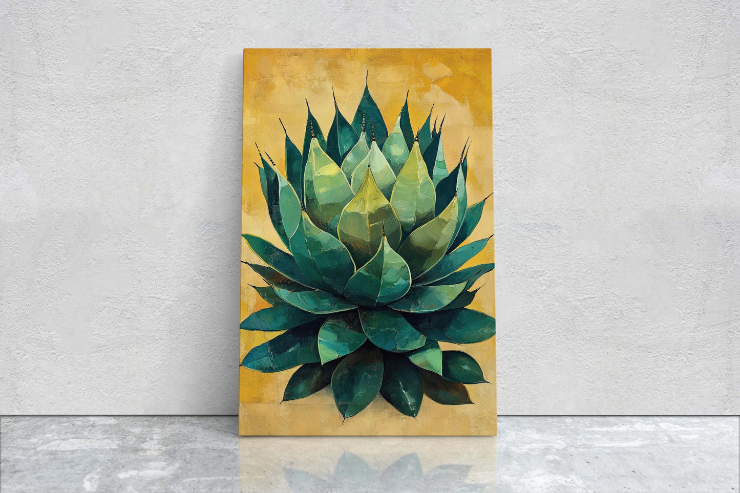 Agave Painting, Yellow Green Cactus, Desert Art, Mexico Art