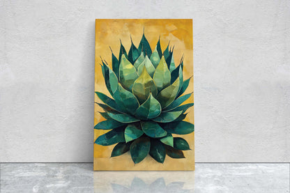 Agave Painting, Yellow Green Cactus, Desert Art, Mexico Art