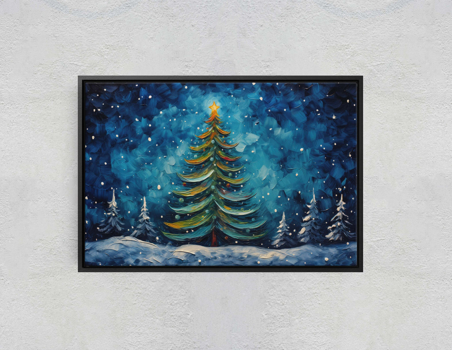 Starry Christmas Tree, Starry Night, Christmas Painting, Xmas Decor, Framed Canvas, Large Painting, Festive Print, Winter Art