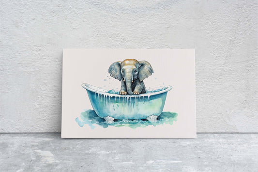 Elephant Bath, Elephant in Bathtub, Bathroom Decor, Kids Bath, Powder room, Fun Art, Cute Baby Elephant, Bath time Art, Silly Decor