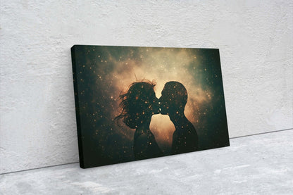 Couple Kissing, Loving Celestial, Sensual Decor, Lovers, Love, Romance Art, Intimate Partners, Canvas Art Print, Ready to Hang
