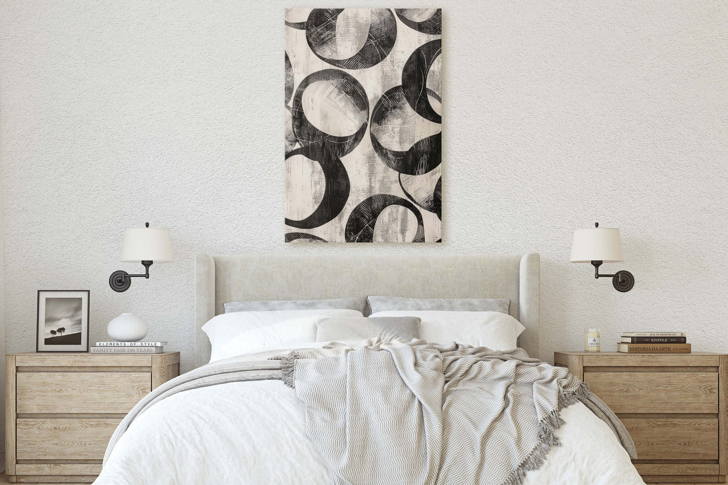 Wabi Sabi Artwork, Minimalist Circular, Neutral Tones, Black and White, Extra Large Print, Framed Canvas, Abstract, Texture