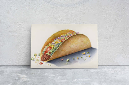 Taco Watercolor, Canvas Art, Ready To Hang Large Print,  Colorful, Water Color, Mexican food, Kitchen Art, Dining Room, Restaurant Art