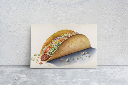 Taco Watercolor, Canvas Art, Ready To Hang Large Print,  Colorful, Water Color, Mexican food, Kitchen Art, Dining Room, Restaurant Art
