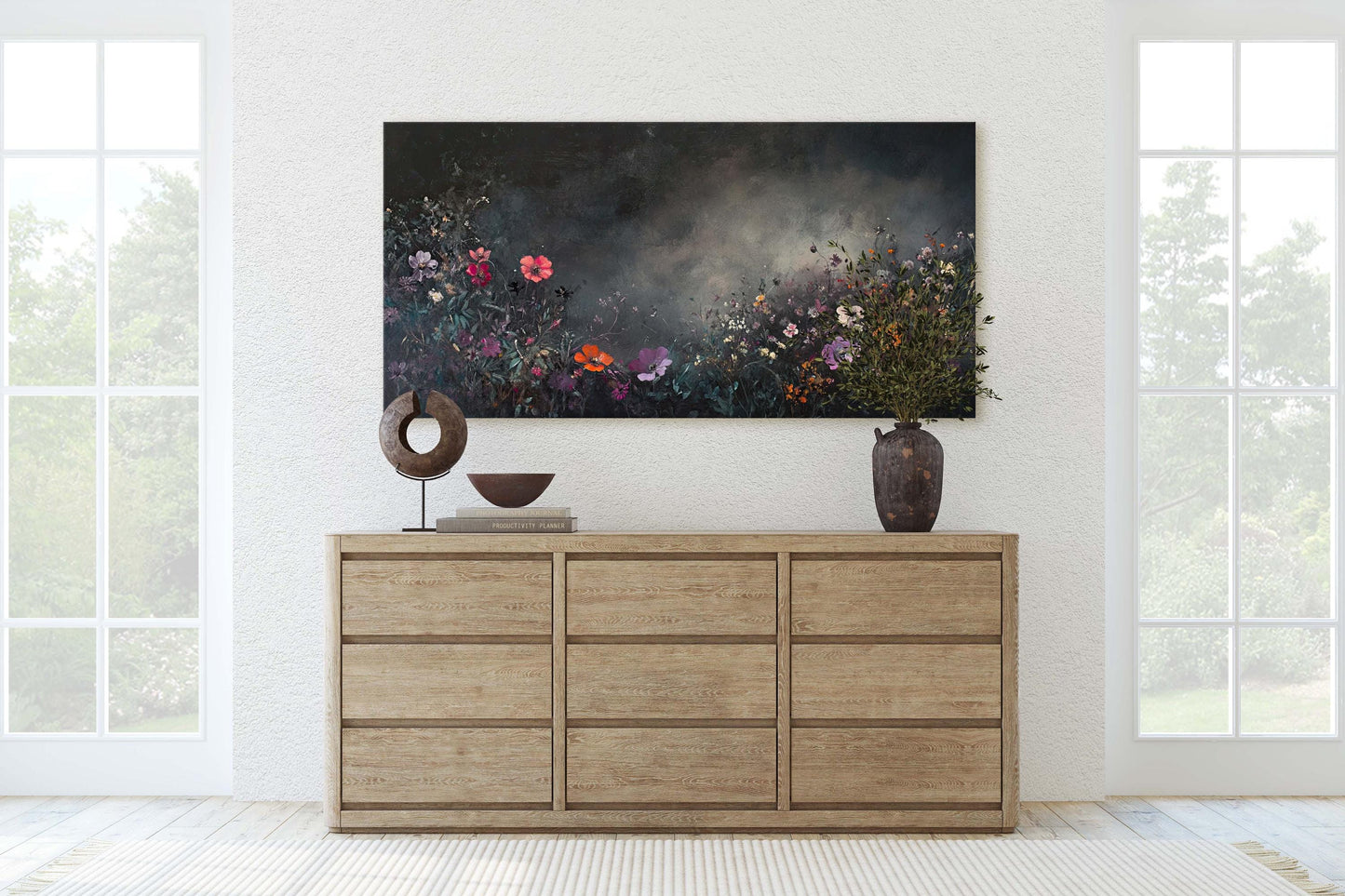 Moody Wildflowers, Flowers At Night, Dark Botanical, Wide Print