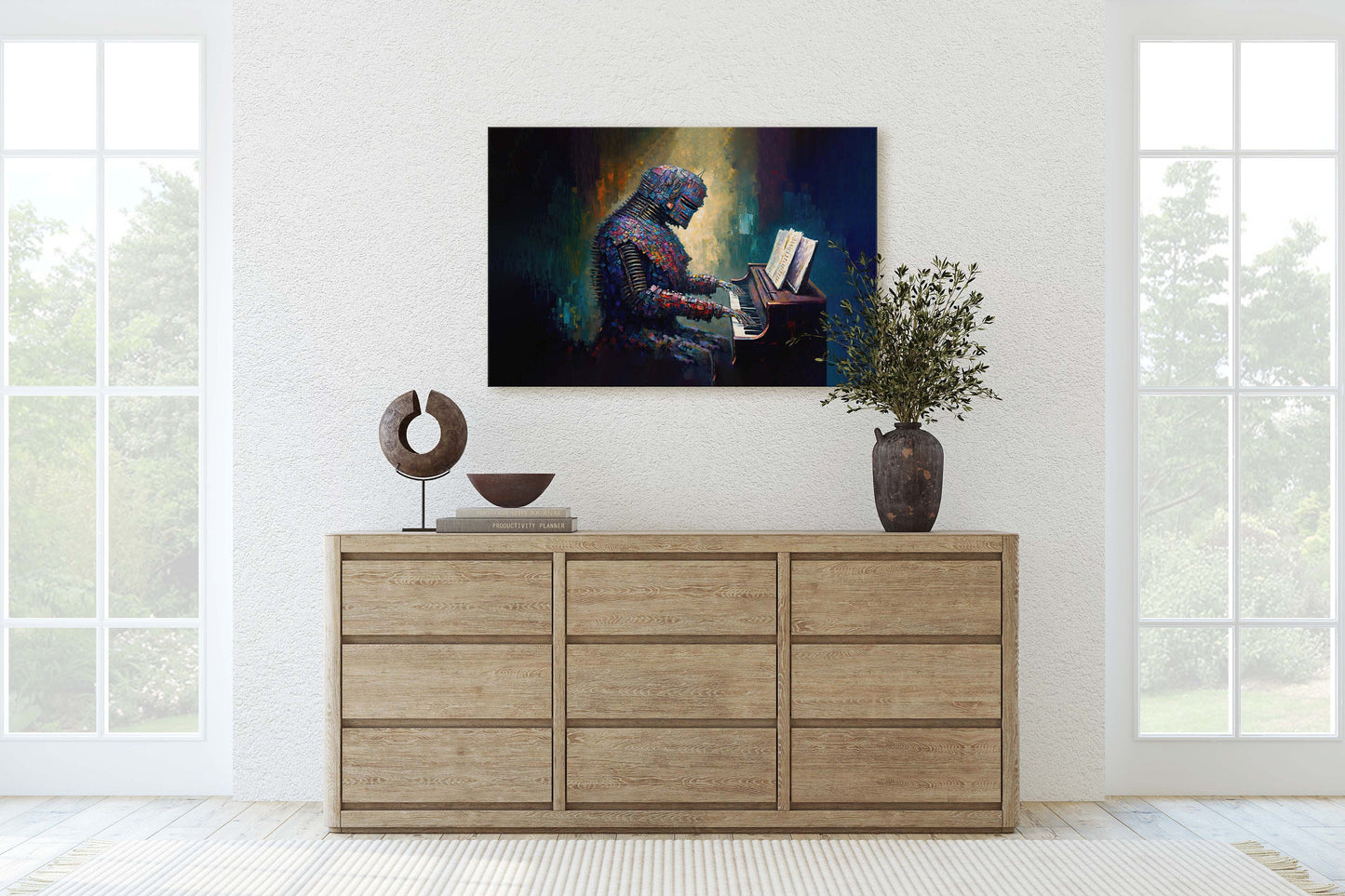 Robot Piano Canvas Art Ready To Hang Large Print, Colorful Robot, Instrument