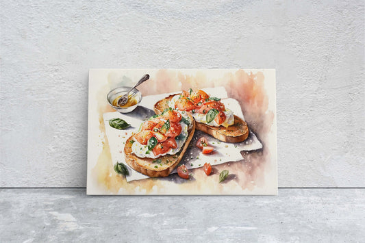 Bruschetta Bread, Tapas, Appetizers, Kitchen Art, Dining Room, ,Ready To Hang, Large Print, Watercolor Painting, Restaurant Decor, Food Art