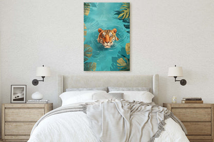 Tiger in Water, Big Cat Art, Framed Canvas, Large Art Print, Tropical Decor, Rainforest Print, Jungle Art