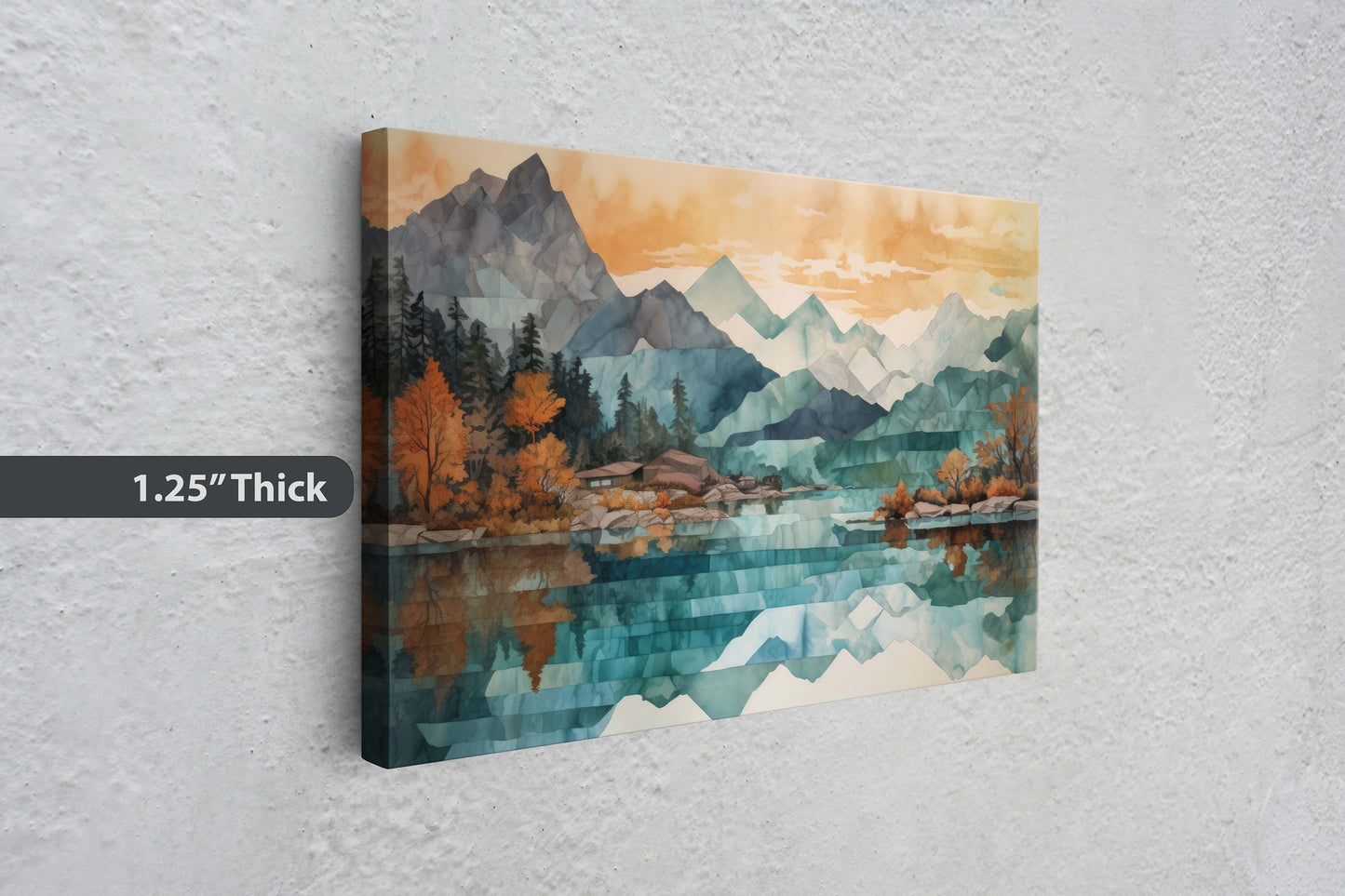Lakeside Mountains on Canvas, Lake View mountains, Abstract Landscape, Modern Landscape, Neutral Tones, Subtle color, Watercolor Print