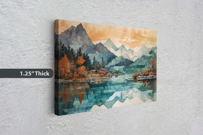 Lakeside Mountains on Canvas, Lake View mountains, Abstract Landscape, Modern Landscape, Neutral Tones, Subtle color, Watercolor Print