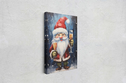 Cute Santa Wine, Santa Clause, Christmas Decor, Santa Painting, Saint Nick, Christmas Gift, Framed Canvas, Father Christmas, Holiday Artwork