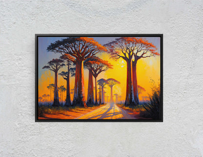 Baobab Avenue, Menabe Madagascar, Tree, Natural monument Canvas Art Large Print, Painting, Landscape