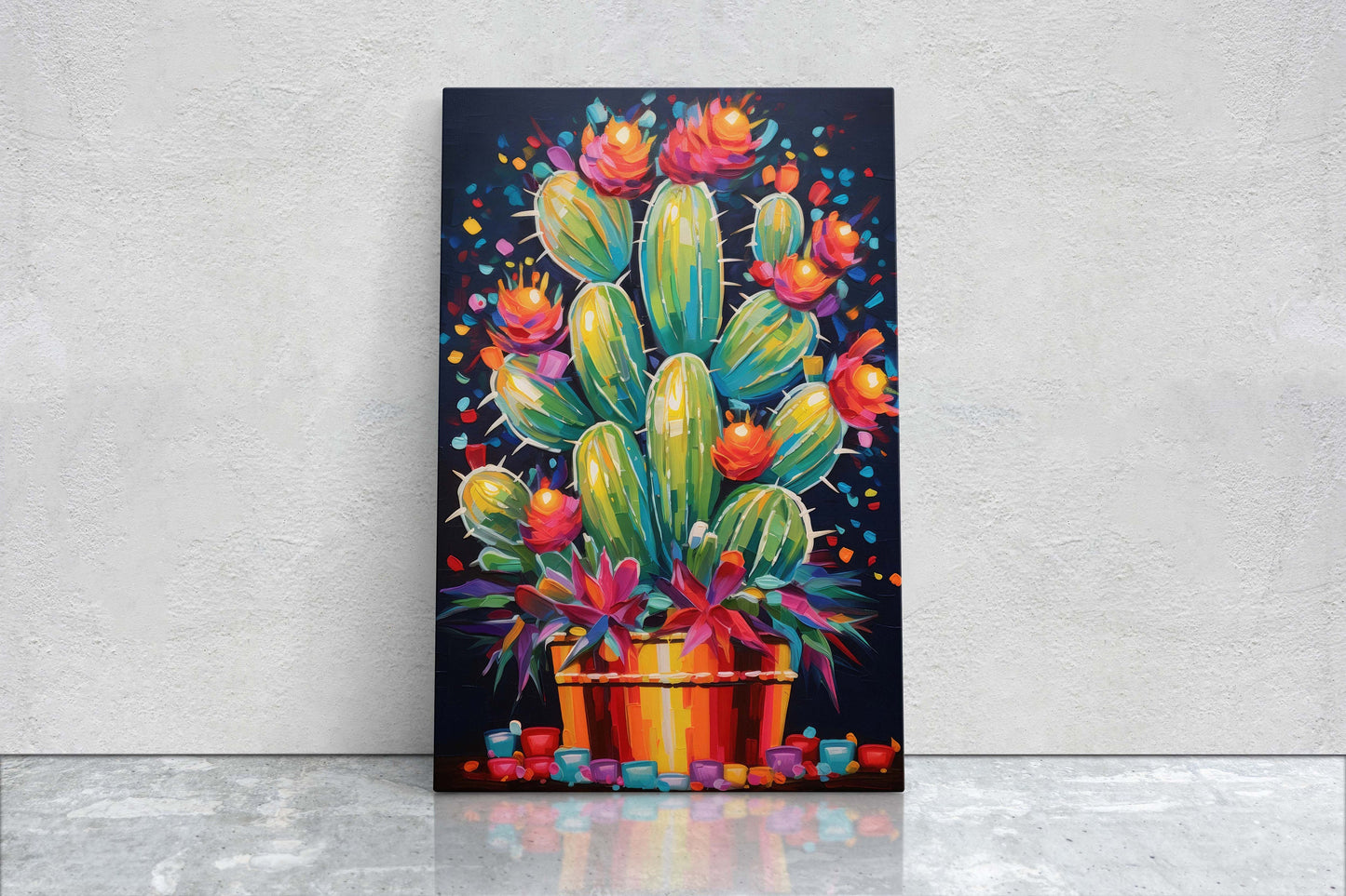 Colorful Cactus Painting, Southwest Decor, Desert Art, Southwestern, Framed Canvas, South West, Vibrant Painting