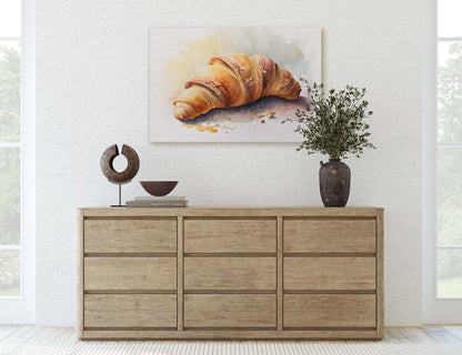 Croissant, French Pastry, Ready To Hang, Large Print, Watercolor Painting, Dining Room, Kitchen Art, Restaurant Art, Bakery