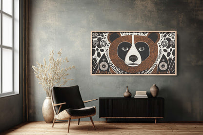 Bear Folk Art, Scandinavian Print, Large Canvas, Linocut Print