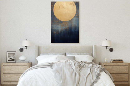 Gold Moon on Indigo, Moon Painting, Minimalist Art, Circle Indigo, Maximalist Art, Contemporary Decor, Celestial Art, Space Decor, Night Sky