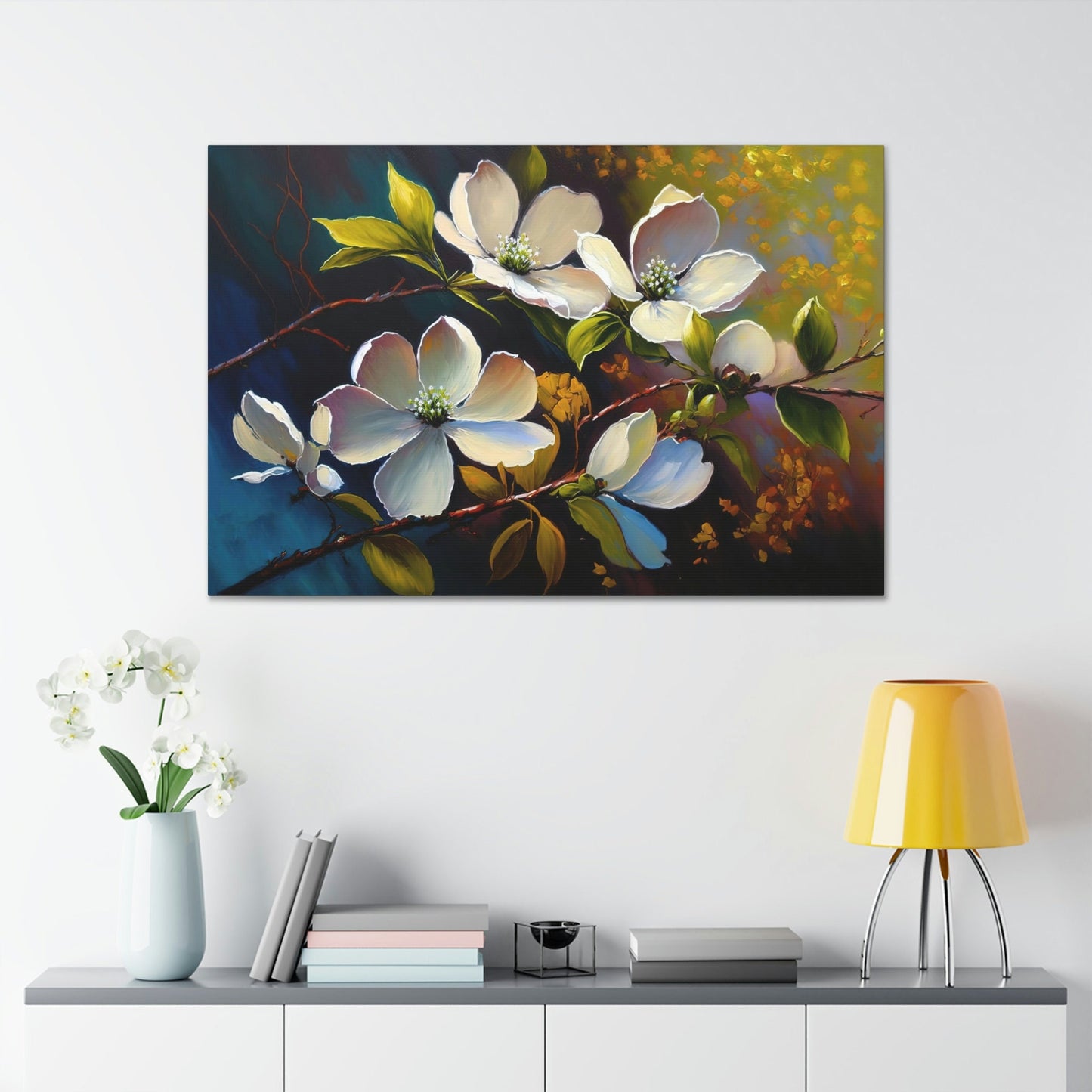 Dogwood Flowers Canvas Art Ready To Hang Large Print, Oil Painting, Landscape, Natural Beauty, Colorful