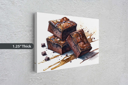 Brownie WaterColor, chocolate, Ready To Hang, Large Print, Watercolor Painting, Dining Room, Kitchen Art, Restaurant Art, Bakery, Dessert