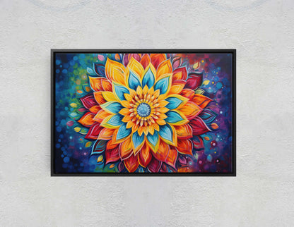Mandala Flower, Indian Asian Decor, Geometric art, Sacred Geometry, Framed Canvas, Dorm Decor, College Art, Trippy, Psychedelic