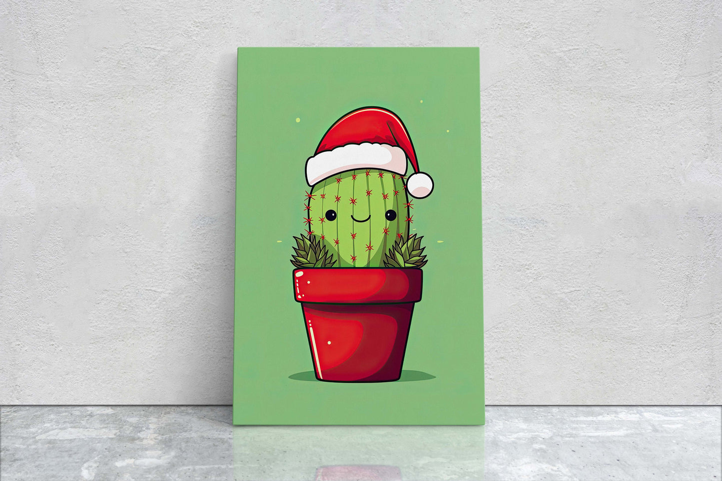 Christmas Cactus, Cute Cactus, Cute Christmas Decor, Illustration, Southwester, Chibi Style, Cartoon Cactus