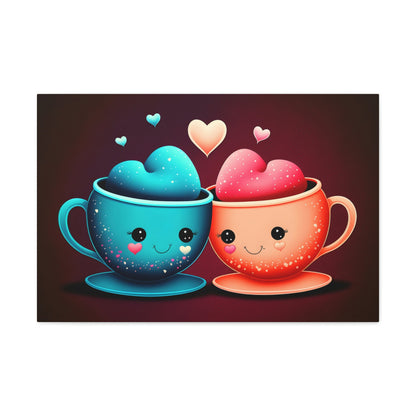 Cute Mugs in Love Canvas Art Ready To Hang
