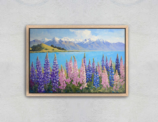 Lake Tekapo Painting, New Zealand Art, Landscape Painting, Wildflower Lake