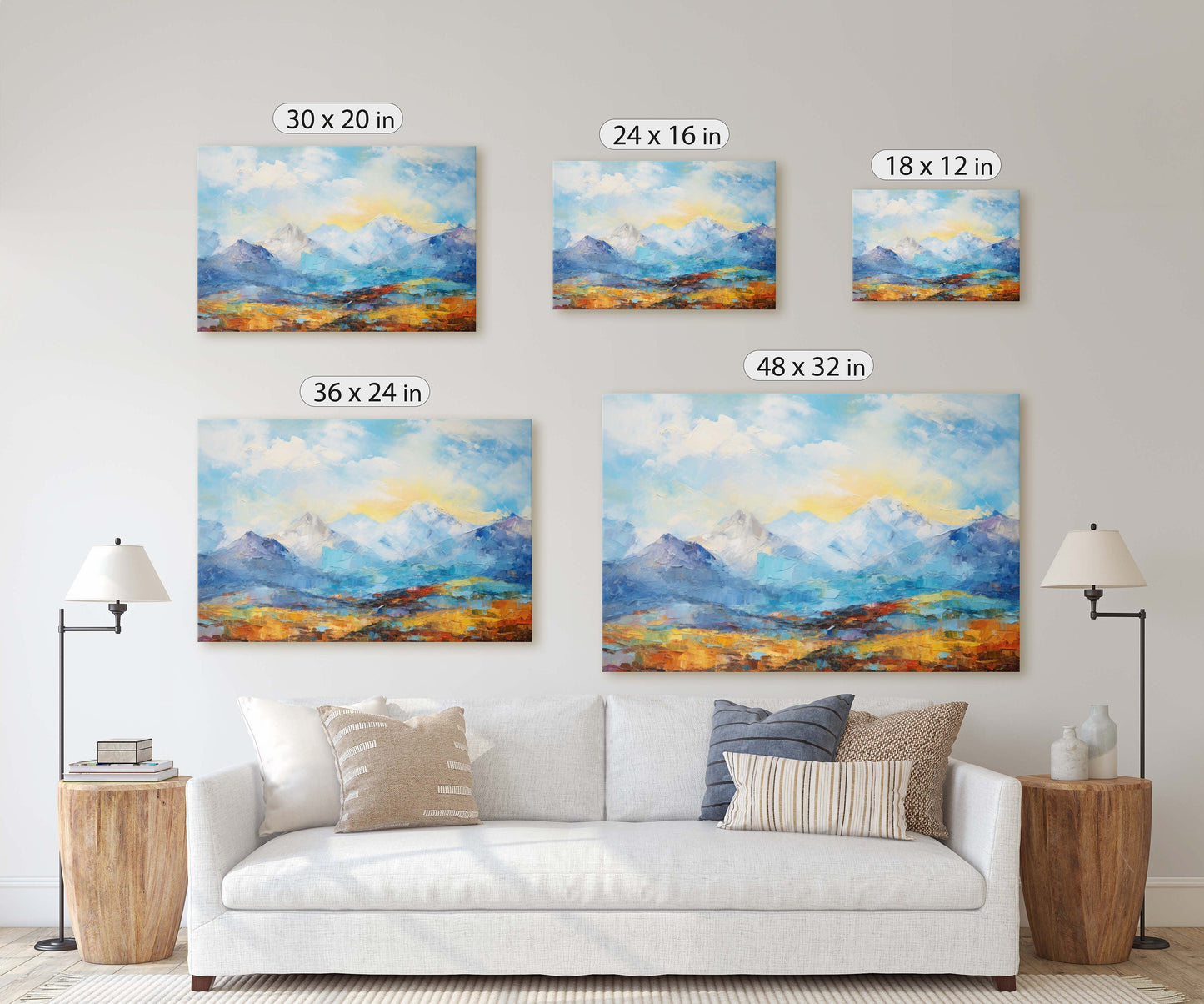 Abstract Mountains, Impressionist Art, Mountain Landscape, Scenic Decor, Painting Print, Framed Canvas, Large Art Print