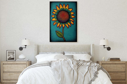 Sunflower, Abstract, Pointillism, Flower Decor, Large Canvas Print, Ready To hang, Farmhouse, Farm, Vertical Print, Modern Art, Contemporary