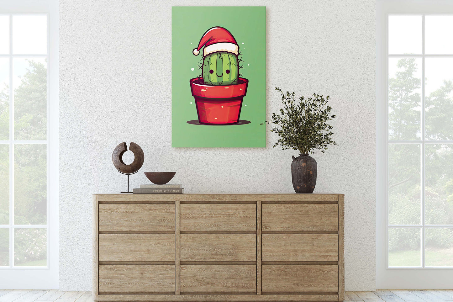 Christmas Cactus, Cute Cactus, Cute Christmas Decor, Illustration, Southwester, Chibi Style, Cartoon Cactus