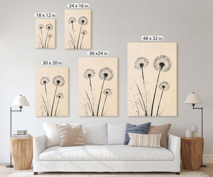 Minimalist Dandelion, Dandelion Print, Black and White, Cream, Neutral Colors