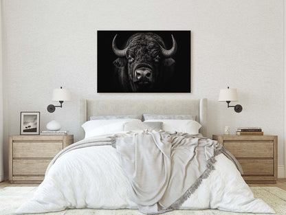 American Buffalo, Bison Picture, Buffalo Painting, Dramatic Bison, Americana, American West, Photography, Photo, Framed Canvas
