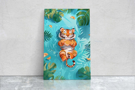 Baby Tiger Sleeping, Tiger Cub, Relaxing Tiger, Big Cat Art, Nursery Decor, Kids Room Art, Framed Canvas, Large Art Print, Tropical Decor