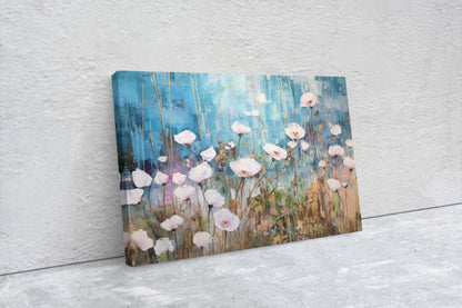White Poppies on Canvas, Wildflower Print, Subtle Decor, Flower Art, Painting Print, Abstract Flowers, Impressionist Art, Large Print