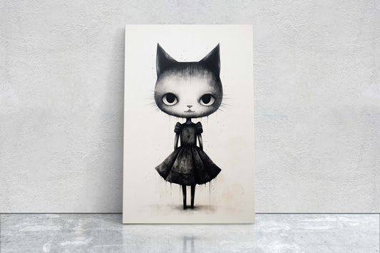 Black Cat Art, Black and White Cat, Cat Ink, Kitten Print, Graffiti, Street Art, Modern, Contemporary, Cute Kitten, Halloween