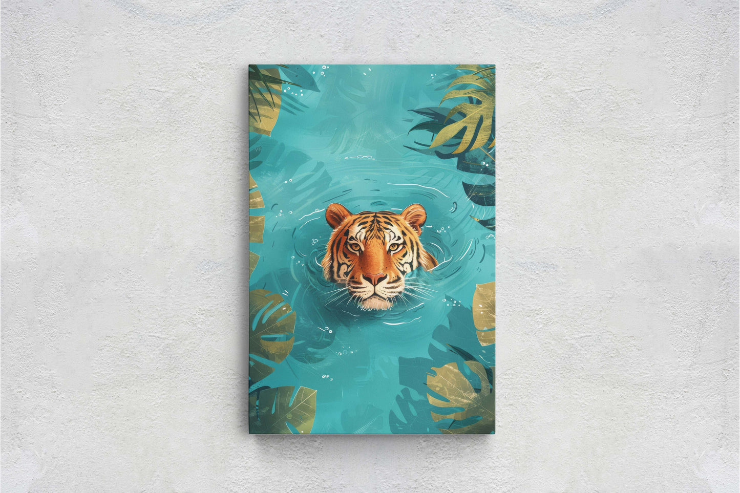 Tiger in Water, Big Cat Art, Framed Canvas, Large Art Print, Tropical Decor, Rainforest Print, Jungle Art