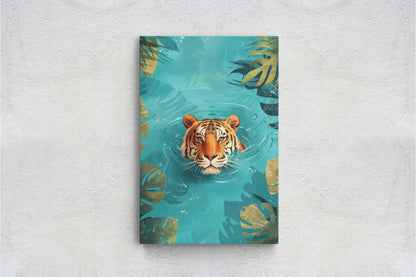 Tiger in Water, Big Cat Art, Framed Canvas, Large Art Print, Tropical Decor, Rainforest Print, Jungle Art