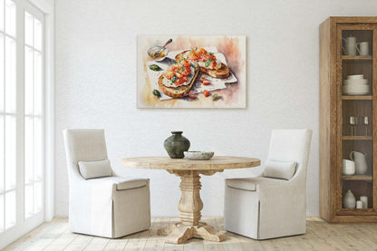 Bruschetta Bread, Tapas, Appetizers, Kitchen Art, Dining Room, ,Ready To Hang, Large Print, Watercolor Painting, Restaurant Decor, Food Art