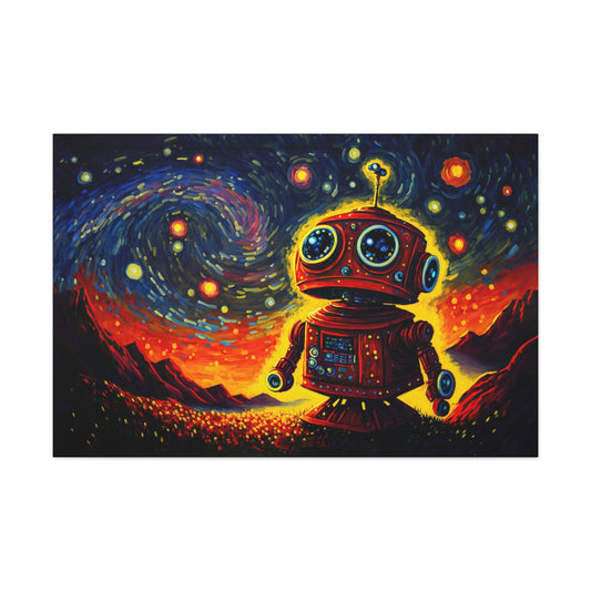 Starry Night Red Robot Canvas Art Ready To Hang